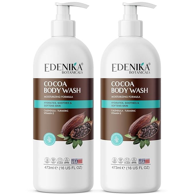 Cocoa Butter Body Wash, Cleanses, Hydrates & Nourishes, Deep Moisturizing Shower Gel for Dry and Sensitive Skin, Women & Men, Organic & Natural, 16 fl oz, 2-Pack
