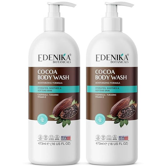 Cocoa Butter Body Wash, Cleanses, Hydrates & Nourishes, Deep Moisturizing Shower Gel for Dry and Sensitive Skin, Women & Men, Organic & Natural, 16 fl oz, 2-Pack