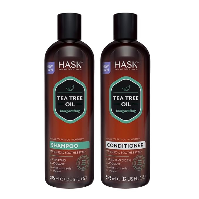 HASK Tea Tree Oil & Rosemary Invigorating Shampoo + Conditioner Set | Refreshes Scalp, Soothes, Sulfate-Free, Paraben-Free, Gluten-Free, Color Safe