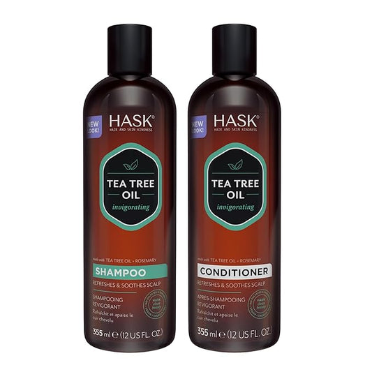 HASK Tea Tree Oil & Rosemary Invigorating Shampoo + Conditioner Set | Refreshes Scalp, Soothes, Sulfate-Free, Paraben-Free, Gluten-Free, Color Safe
