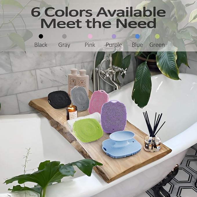 Soft Silicone Body Scrubber Gentle Like a Hand Exfoliating Your Skin and Build Up Lather Easily, Back Large Suction Cup Easy to Store, Long-Lasting & Deep Clean (Blue)