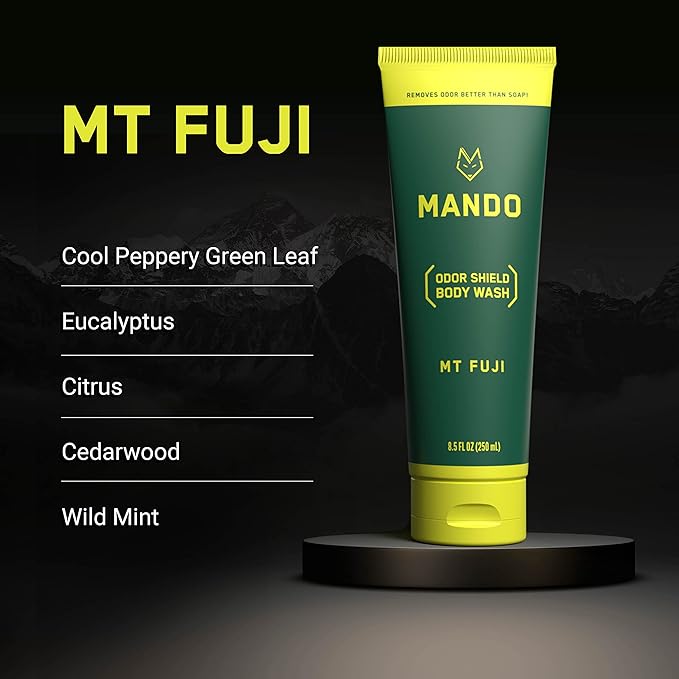 Mando Odor Shield Body Wash - 24 Hour Control - Removes Odor Better than Soap - SLS and Paraben Free, Skin Safe - 8.5 Ounce (Mt Fuji)