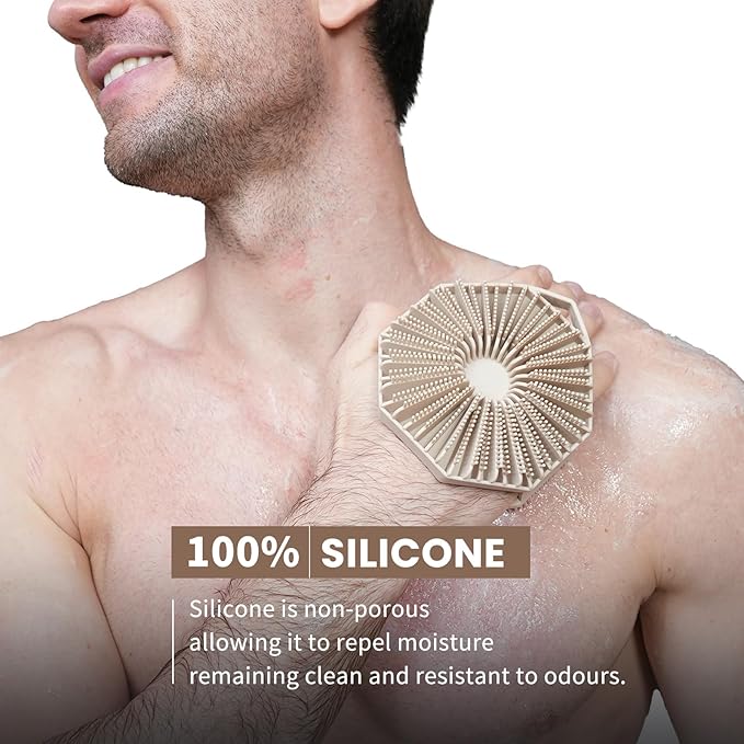 iTokGoK® Silver-Infused 2-in-1 Silicone Body Scrubber, Double-Sided Design Body Brush Scrubber Exfoliating Brushes for Sensitive Skin for Showering for Women Silicone Loofah- Sand Pink