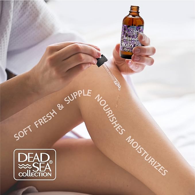 Dead Sea Collection Body Oil with Lavender-Dry Skin Moisturizer and Hydrating Massage Oil-Nourishing Bath Oil-Increase Skin Elasticity and Provide Anti-Aging(4 fl.oz)