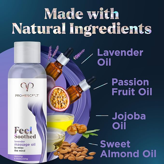 Promescent Lavender Massage Oil for Massage Therapy, Massage Oils for Date Night, Premium Lavender Body Oil for Men & Women to Relieve Stress & Sore Muscles, Essential Oils for Skin (4 oz)