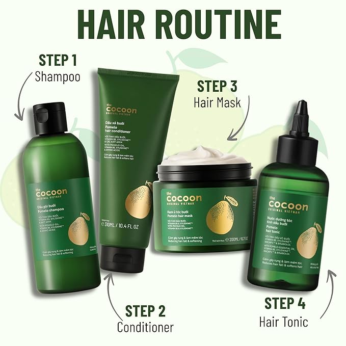 Cocoon Ultimate Hair Repair Set (SAVE 30%): Pomelo Tonic 4.7 fl oz, Shampoo & Conditioner 16.9 fl oz each, and Hair Mask 6.7 fl oz