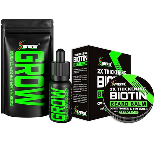 Beard Growth Kit w/GROW Beard Growth Oil for Men + 2X Thickening Biotin Beard Balm/Beard Care & Beard Conditioner (Beard Kit for Facial Hair Growth)
