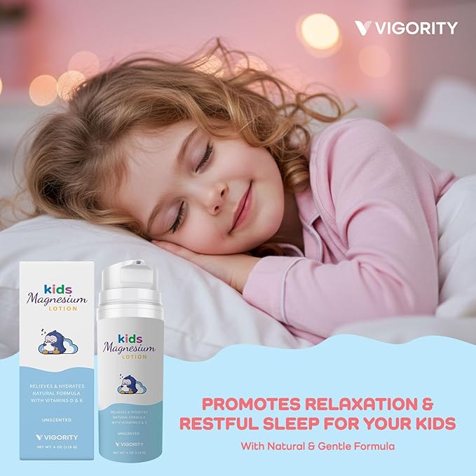 Magnesium Lotion for Kids & Babies Sleep – Unscented Bedtime Body Cream with Natural Ingredients for Sensitive Skin – Topical Magnesium, Multi Vitamins Moisturizer for Relaxation, Soothing Relief