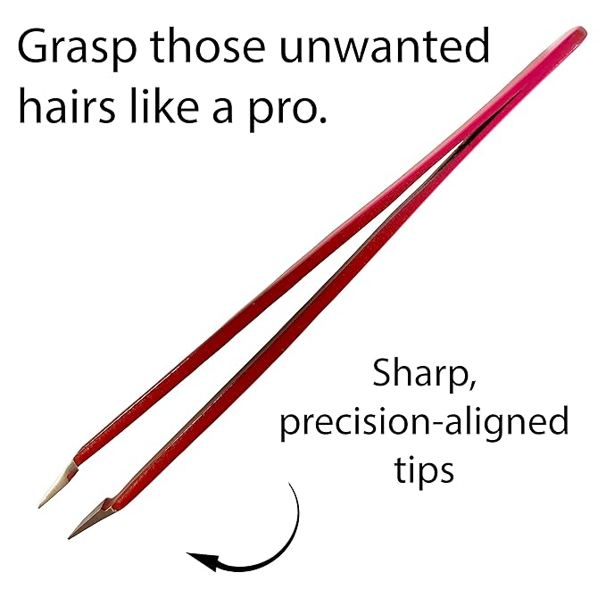 Tweezers - Limited Edition Red Delight Slant Tip - Best Tweezer for Eyebrow, Facial Hair Removal and your Precision Needs
