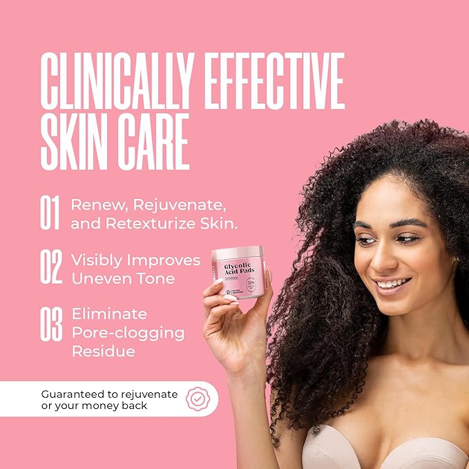 Glycolic Acid Pads with Vitamin C - Toner Pads for Face Cleansing With Tea Tree Oil - Exfoliating Pads with 20% AHA & Vitamins E, B3, B5 - Facial Peel Resurfacing Pads, Glycolic Acid Peel (50)