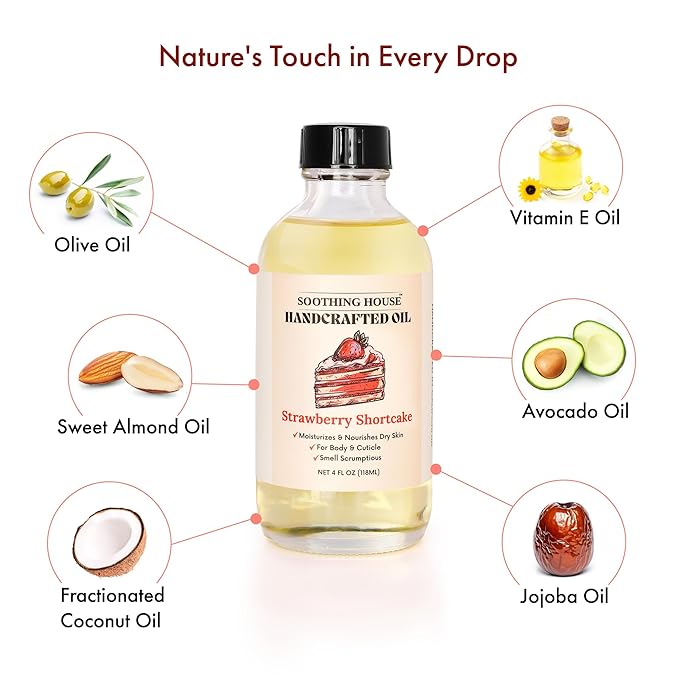 Strawberry Shortcake Body Oil: Moisturizing Body Oil for Soft, Glowing Skin with Almond & Jojoba Oil (4 fl oz)