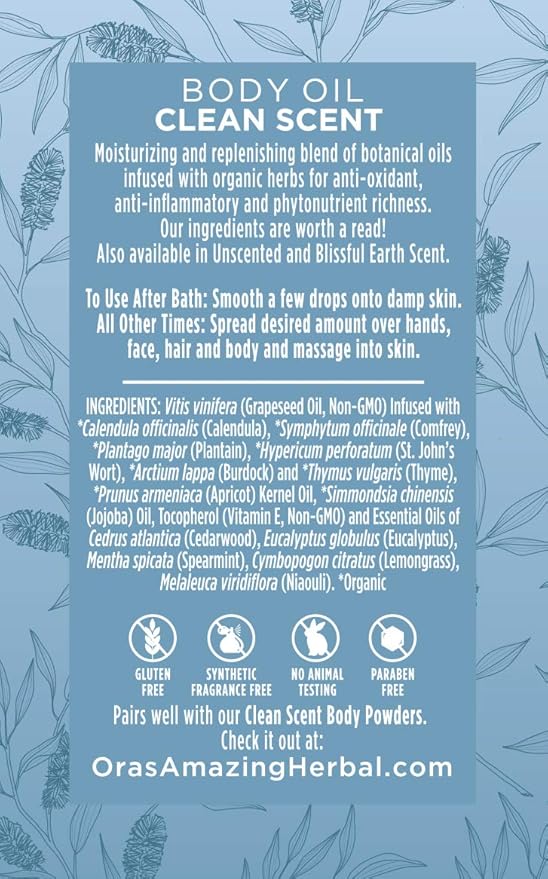 Ora's Amazing Herbal Moisturizing Skin Oil with Eucalyptus & Lemongrass Essential Oils, Body Hydration for Dry Skin, Massage Oil, Body Oils for Men and Women, Natural Skin Care, 2 oz Travel Size