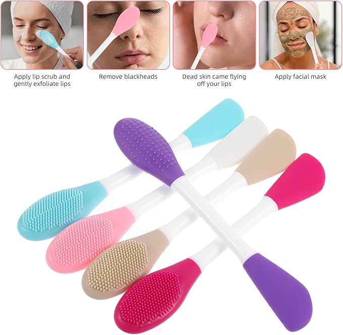 50 Pcs Silicone Face Mask Applicator, 2 in 1 Double-Sided Facial Scrubber Brush Tool, Double-Head Manual Cleansing Brush for Deep Gentle Exfoliating