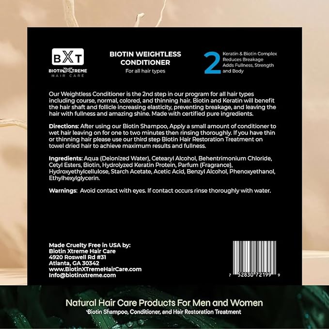 Biotin X Treme Natural Hair Growth Biotin and Keratin Conditioner for Thinning Hair - Strengthens, Smooths, and DHT Blocker - Color-Safe, Sulfate, Paraben, and Gluten-Free for Fine and Damaged Hair