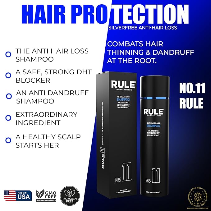 No.11 Anti-Hair Loss Shampoo for Men, DHT Blocker and Root Activator for Hair Regrowth, Anti-Dandruff & Oil Control Formula, Thickening & Strengthening for Thinning Hair - 200 mL