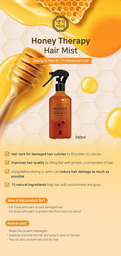 Daeng Gi Meo Ri Professional Honey Therapy Hair Mist with Wheat Protein - Korean Beauty, Damage Protection, Natural Ingredients - 250ml