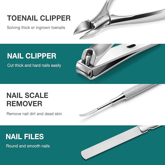 MR.GREEN Pedicure Knife Set Professional Ingrown Toenail Clippers Foot Care Tools Stainless Steel Nail Cuticle Nippers Remover Kits (8 Pcs Set)