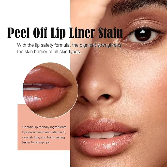 3PCS Peel Off Lip Liner Stain Set, Tattoo Lip Liner Peel Off Lip Stain with Tweezer, Long Lasting, Waterproof, Transfer-proof, Highly Pigmented Matte Finish Lip Tint Stain