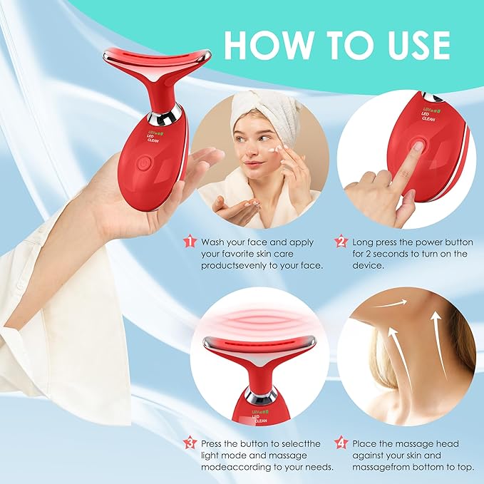 Red-Light-Therapy-for-Face and Neck, Face 𝖲 culpting Wand Facial Massager with 7 Color (Red)