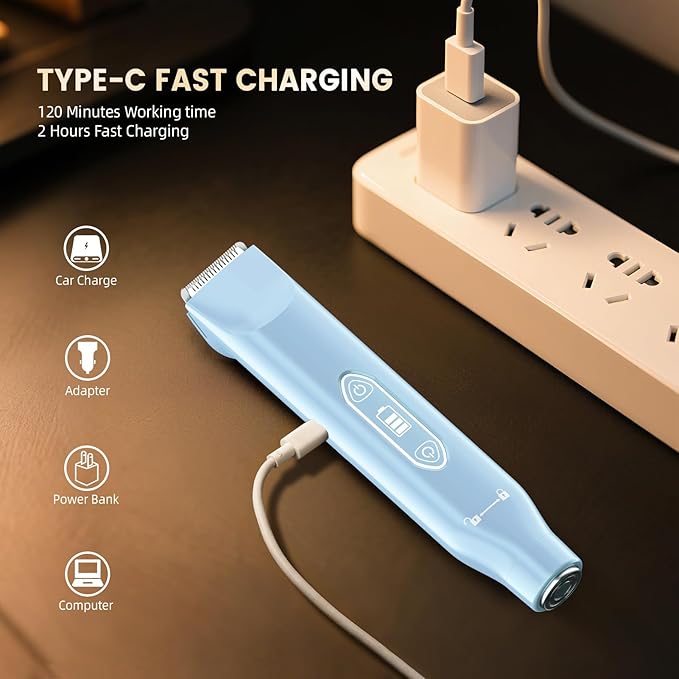 Body Hair Trimmer for Men，3 in 1 Electric Razor with Ceramic Blades, IPX7 Waterproof, USB Rechargeable, Painless Hair Removal for Face，Body，Nose，Groin, Travel Grooming Kit (Blue)