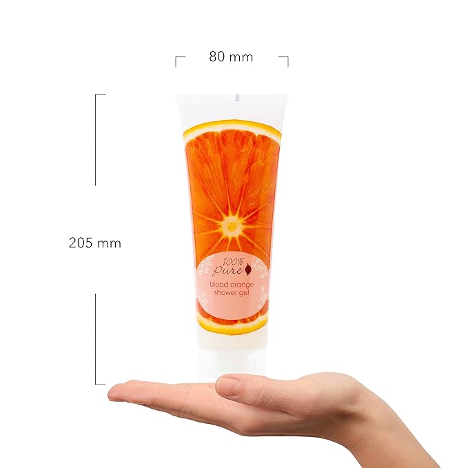 100% PURE Blood Orange Shower Gel Natural Foaming & Hydrating Body Wash - Deeply Moisturizing Gentle Soap Cleanser for All Skin Types, Even Sensitive - Gluten-Free - 8 Fl Oz
