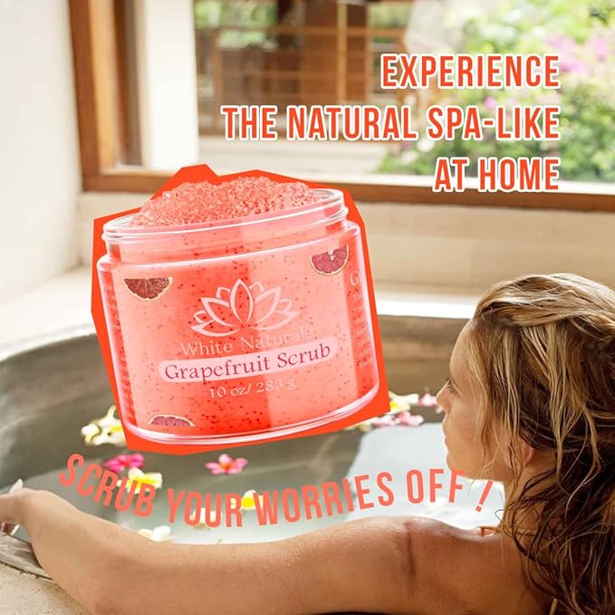 Organic Grapefruit Salt Scrub Moisturize & Soften Skin, Pure Natural Skincare Exfoliator, Shower Scrub For Exfoliating Dead Sea Cells, Body Scrubber & Face Cleanse, Infused Essential Oil & Nutrients