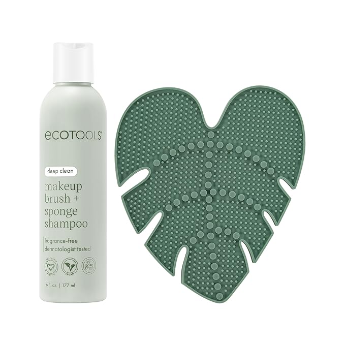 EcoTools Makeup Brush Cleansing Pad + Deep Clean Shampoo Bundle, Brush Cleaner Mat & Makeup Brush Cleanser For Deep Cleaning Tools, Clean Formula, Cruelty-Free, & Vegan, 2 Piece Set