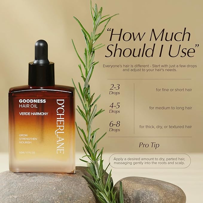 D'Cherlane Goodness Hair Oil – Hair Growth & Deep Scalp Treatment with Rosemary, Argan, Castor, & Coconut Oils For All Hair Types - Verde Harmony Edition
