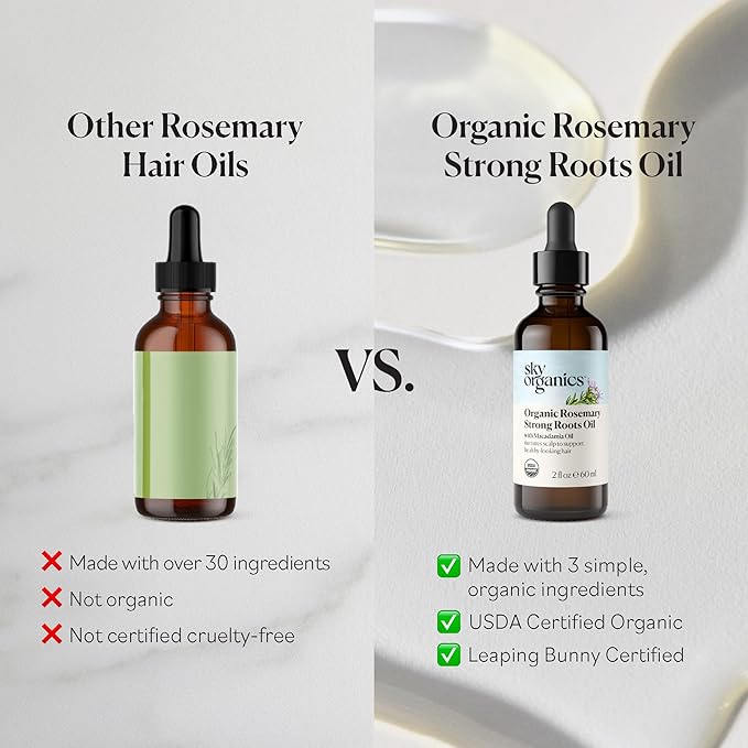 Sky Organics - Organic Rosemary Oil with Strong Roots - Hair Growth Serum with Macadamia, Jojoba & Essential Oils for Scalp - Natural Beauty and Hair Care - 2 fl oz