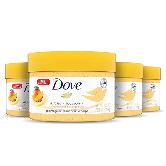 Dove Exfoliating Body Polish Body Scrub Crushed Almond and Mango Butter 4 Count Exfoliating Scrub for Dry Skin Gently Exfoliates to Reveal Healthy Skin 10.5 oz