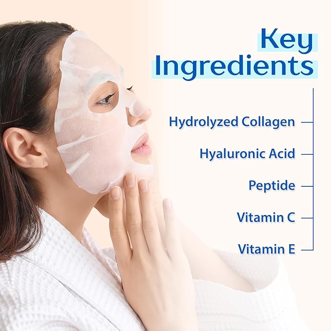 Ebanel 15 Pack Collagen Face Mask with Hyaluronic Acid, Vitamin C, Peptide, Aloe, Instant Brightening Hydrating Face Masks Skincare Korean Sheet Mask, Skin Firming, Lifting Anti Aging Facial Masks