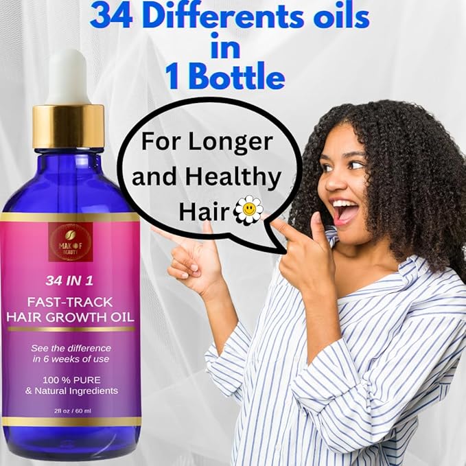 Hair Growth Mixture, Fast Track Hair Oil (34 in 1) for rapid growth, Moisturizer, restore scalp, blend of exotic oils and rare botanical extracts. For all hair types. 2 fl oz