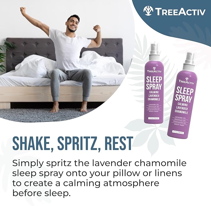 TreeActiv Sleep Spray, Calming Lavender Chamomile, Soothing Witch Hazel & Lavender Pillow Spray Air Freshener for Room, Bed, Fabric, Pillows & Linen Mist for Sleeping & Relaxation, 1000+ Sprays