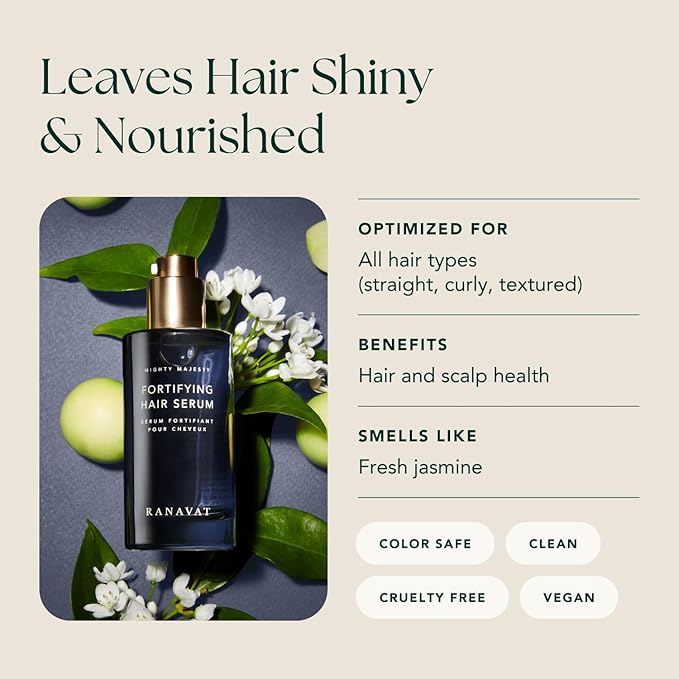 RANAVAT Mighty Majesty Travel Size Hair Serum - Fortifying Hair Oil Serum for Scalp Hydration, Frizz Control, & Hair Shine - With Jasmine and Amla Extract (0.5 oz)