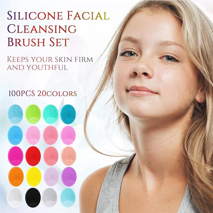 Roshtia 100 Pcs Silicone Face Scrubber Facial Cleansing Brush Handheld Soft Bristle Face Exfoliator Manual Cleansing Wash Brush for Massage Body Skin Care Pore Blackhead Removal, 20 Colors