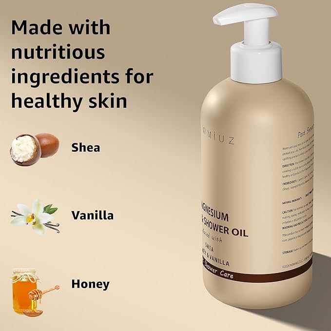 Magnesium InShower Body Conditioner Soft Skin Post Shower Care Moisturizer for Body Legs Bath Oil for Dry Skin Shea Butter Honey Vanilla Self Care Spa Gift