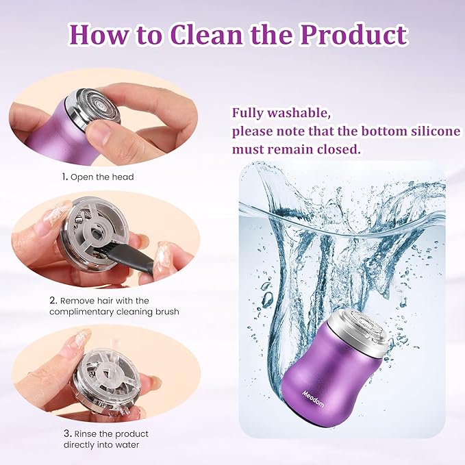 Facial Hair Removal for Women, Painless Womens Epilator Hair Remover with Waterproof USB Rechargeable, Cordless Electric Razor/Shaver for Bikini,Upper Lip,Arm,Legs,Peach Fuzz (Purple)
