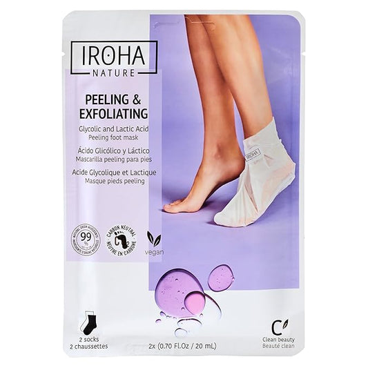 IROHA NATURE Exfoliating Foot Peeling Socks | 1 Pair (1 Use) | With Glycolic, Lactic, Salicylic Acids & Lavender | Intensive Treatment for Callused, Dry & Cracked Feet | Vegan Formula