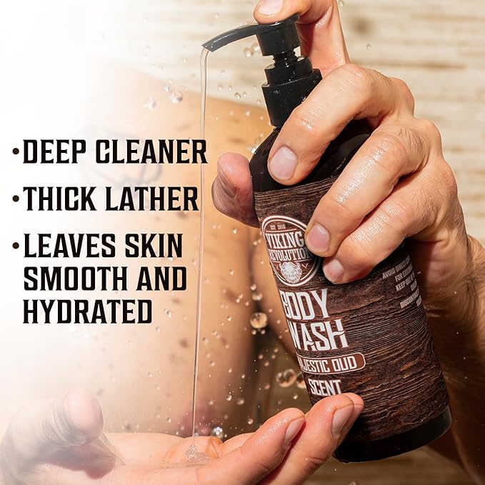 Viking Revolution Men's Body Wash - Majestic Oud Mens Body Wash - Mens Natural Body Wash for Men with Vitamin E and Rosemary Oil - Shower Gel Body Wash Men (12 Fl Oz, Pack of 2)
