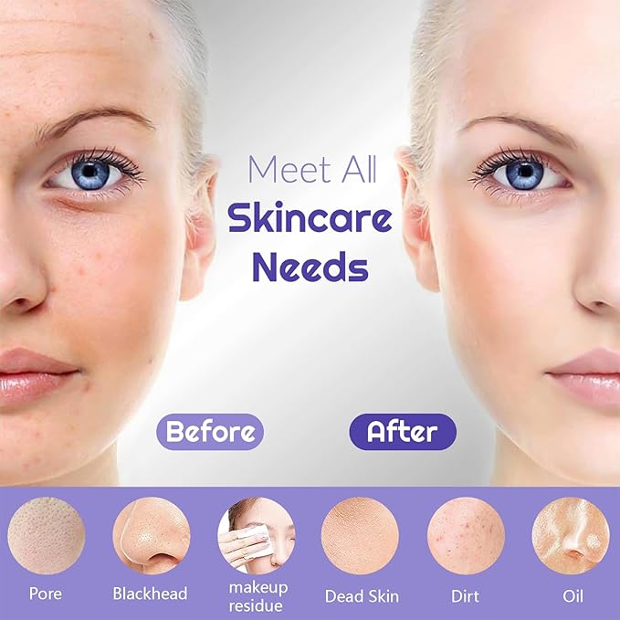 Silicone Face Scrubber, Waterproof Rechargeable Facial Cleansing Brush, 5 Cleansing Modes with Nose Brush for Women & Men Electric Face Wash Brush for Deep Cleaning Exfoliating, Massaging Purple