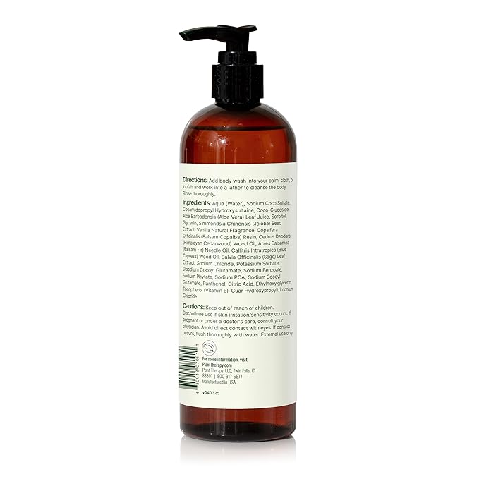 Plant Therapy Vanilla Woods Natural Body Wash 16 oz For all Skin Types, Sulfate Free Body Wash, For Men or Women, Sophisticated Sweet & Woody Scent, Lush, Hydrating Lather, Cleanses & Soothes Skin