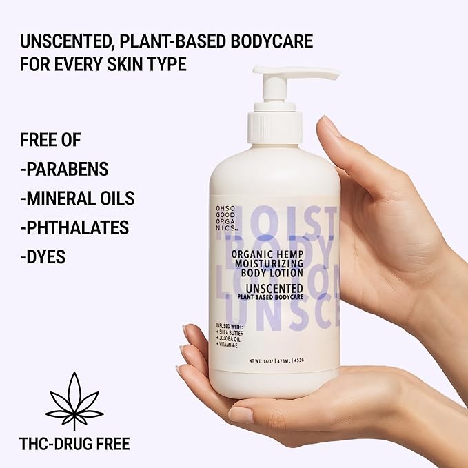 Organic Hemp Moisturizing Body Lotion, Body Lotion for Extremely Dry Skin, Hemp Lotion for Women and Men, Hemp Cream for Hands and Body, Unscented, 16 fl oz.