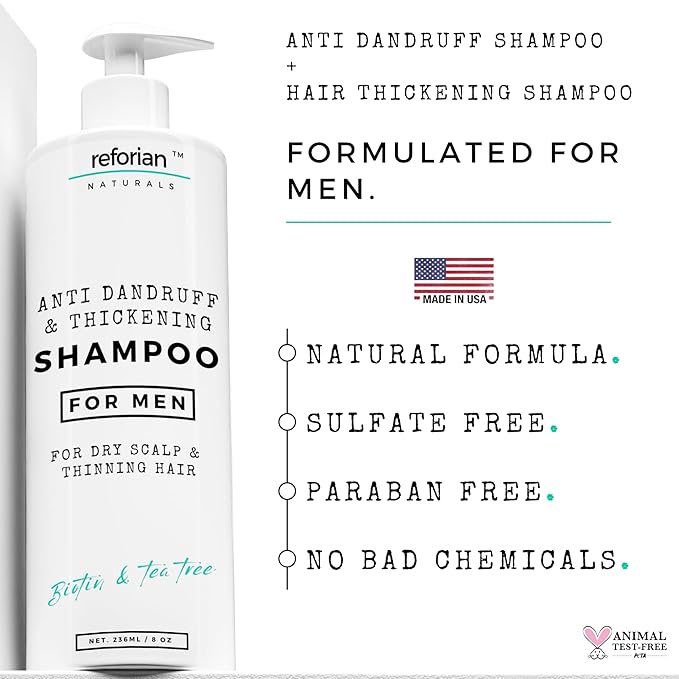 Anti Dandruff Shampoo for Men Tea Tree Oil Shampoo for Dandruff Treatment Natural Zinc Shampoo for Thinning Hair Thickening Shampoo for Men Hair Loss Mens Biotin Shampoo