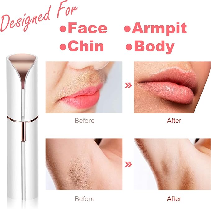 Facial Hair Removal for Women, Mini Hair Remover, Electric Razor Shaver Portable Bikini Epilator for Lips, Chin, Armpit, Peach Fuzz, Fingers, Neck, Cheek and USB Rechargeable (White)