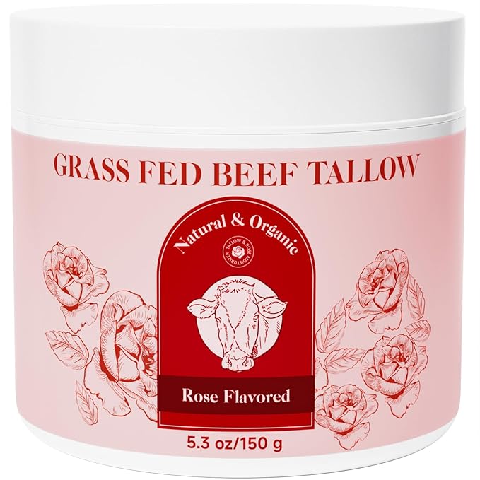 Beef Tallow for Skin, Whipped Beef Tallow For Skin, Tallow Face Moisturizer, Rose-Flavoured Whipped Tallow Face Cream Moisturizer Beef Tallow Blam Grass Fed Body Lotion Skin Care, 5.3 OZ