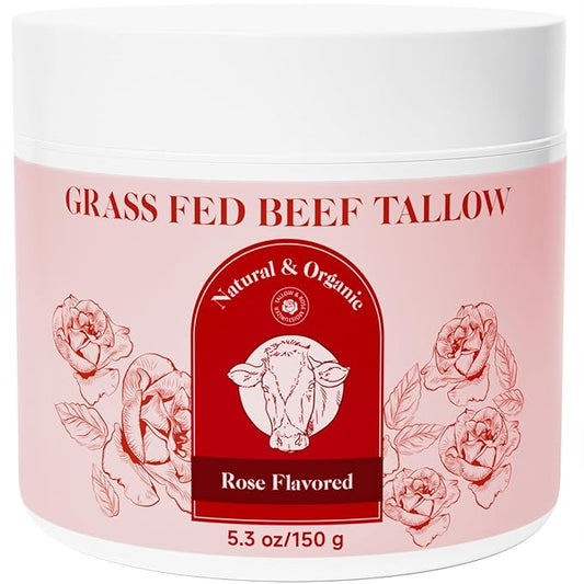 Beef Tallow for Skin, Whipped Beef Tallow For Skin, Tallow Face Moisturizer, Rose-Flavoured Whipped Tallow Face Cream Moisturizer Beef Tallow Blam Grass Fed Body Lotion Skin Care, 5.3 OZ