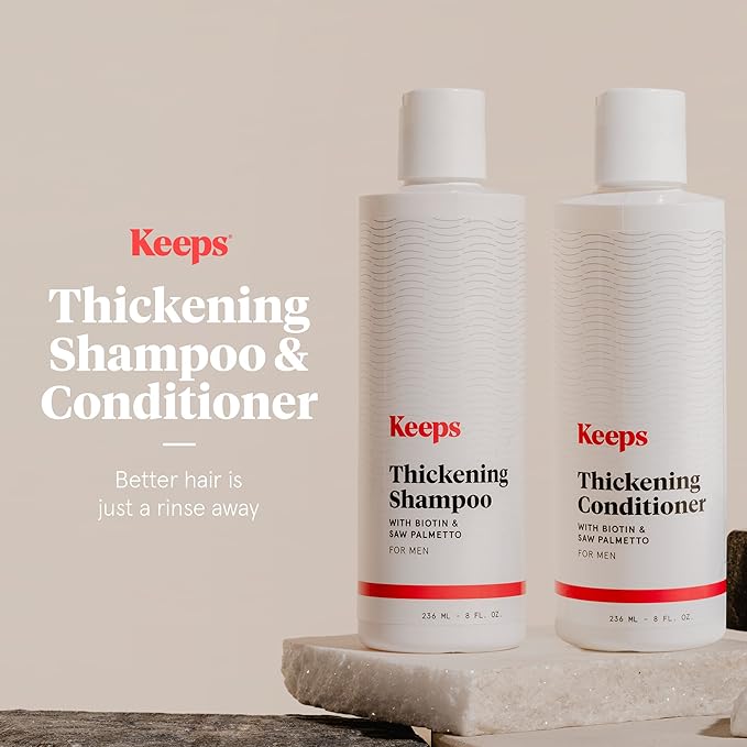 Keeps Hair Regrowth Shampoo & Conditioner Set for Fuller, Thicker Looking Hair - Thinning & Regrowth Haircare Products for Men - DHT Blocker - Infused with Biotin, Caffeine, & Saw Palmetto
