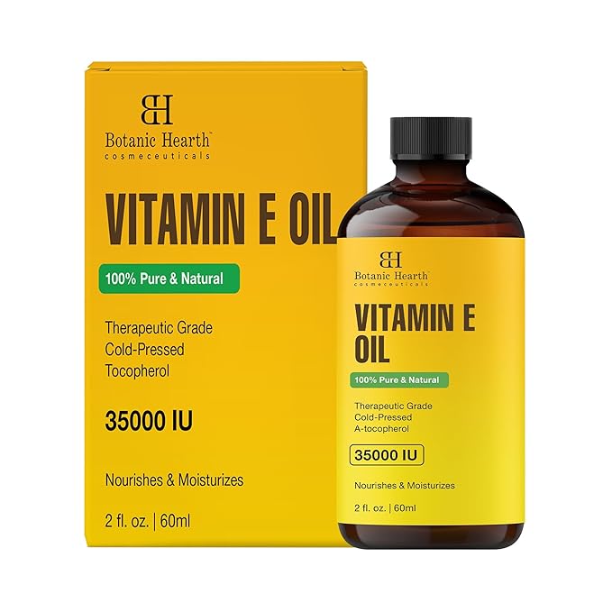 Botanic Hearth Vitamin E (Styling Oil, Glass Bottle 2 Fl Oz) | 100% Pure & Natural | 35,000 Iu | For Growth Of Nails, Hair, Eyebrows & Eyelashes | Includes Brush Set | Hair & Body Oil