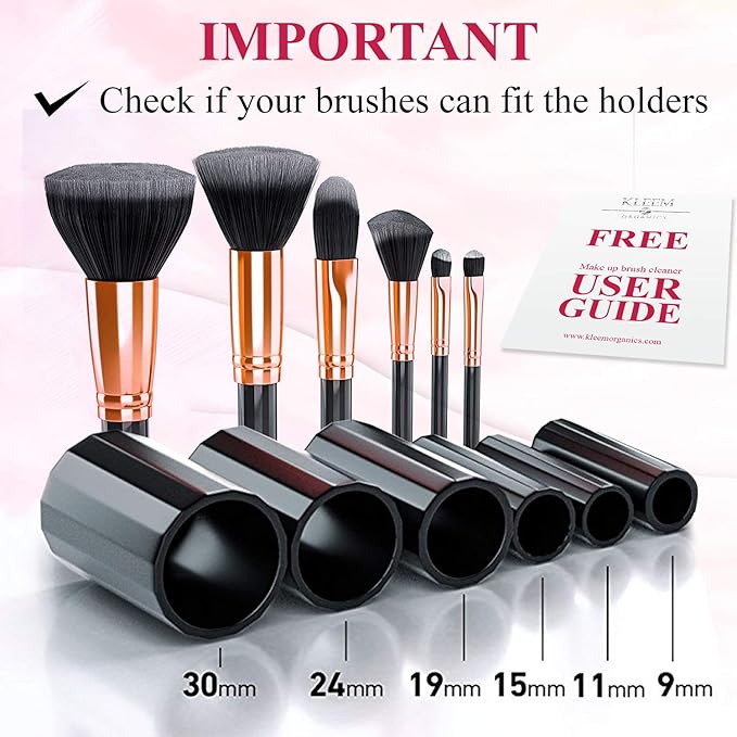 Kleem Organics Electric Makeup Brush Cleaner Machine with FREE Makeup Cleaner Shampoo - Automatic Cleaning, Spinning Dryer, Black, Dual-fiber Bristles, For Eyeshadow, Foundation