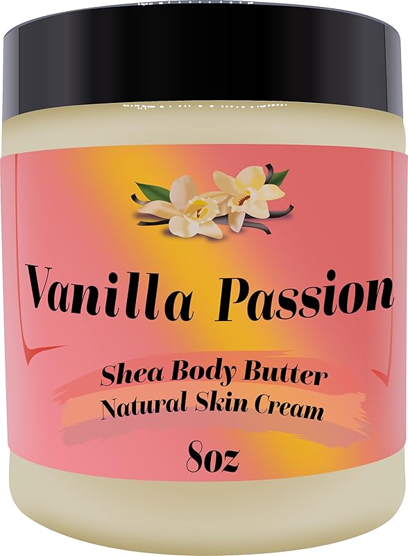 Ultra-Soft Shea Body Butter, Dry Skin Cream for Radiant Moisturized Skin, Natural Hydrating Body Lotion with Aloe Vera, Argan Oil, Rosehip Oil, (Vanilla Passion, 8oz)